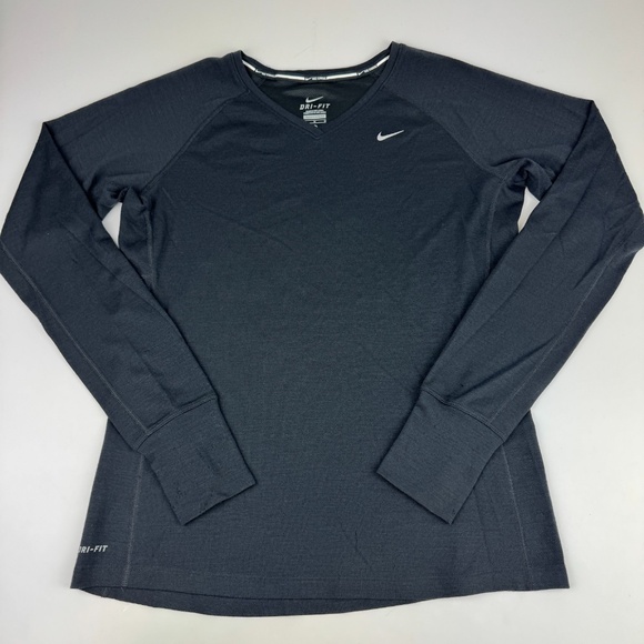 Nike Womens Size M Wool Blend V Neck Long Sleeve Running Shirt Black *Damaged - Picture 1 of 11